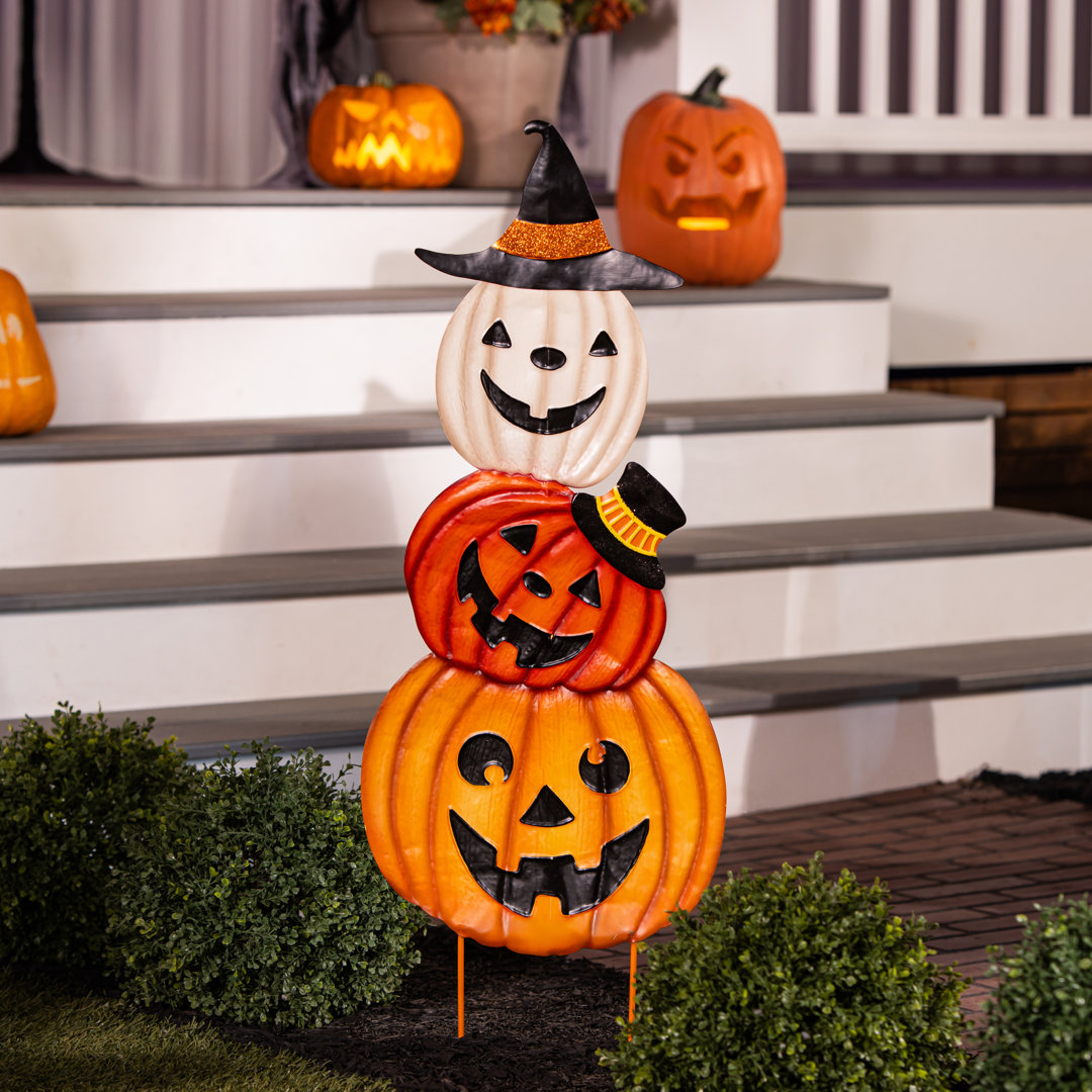 40 in. Halloween Pumpkin Trio Metal Garden Stake